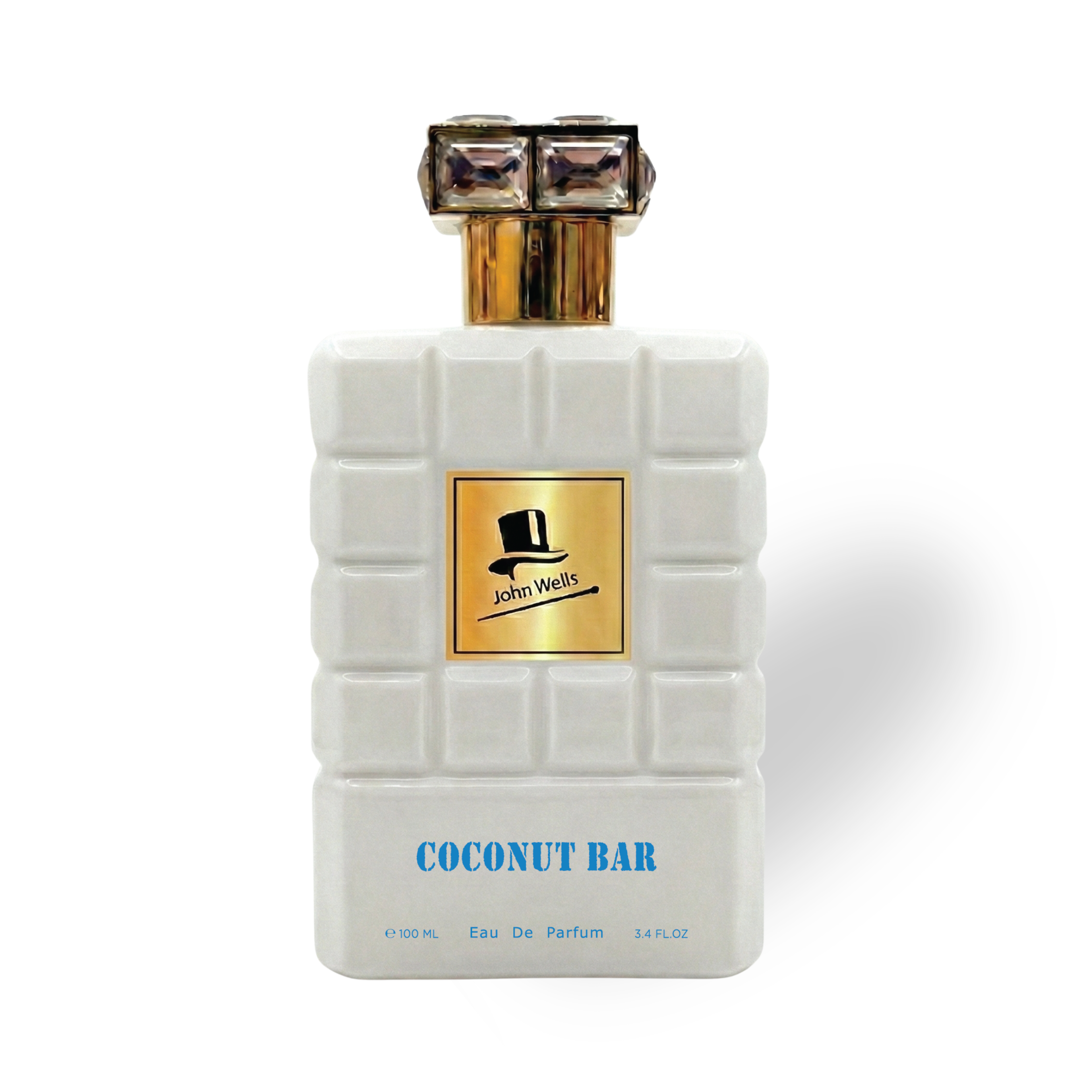 Perfume bottle labeled 'Coconut Bar' by John Wells on a white background