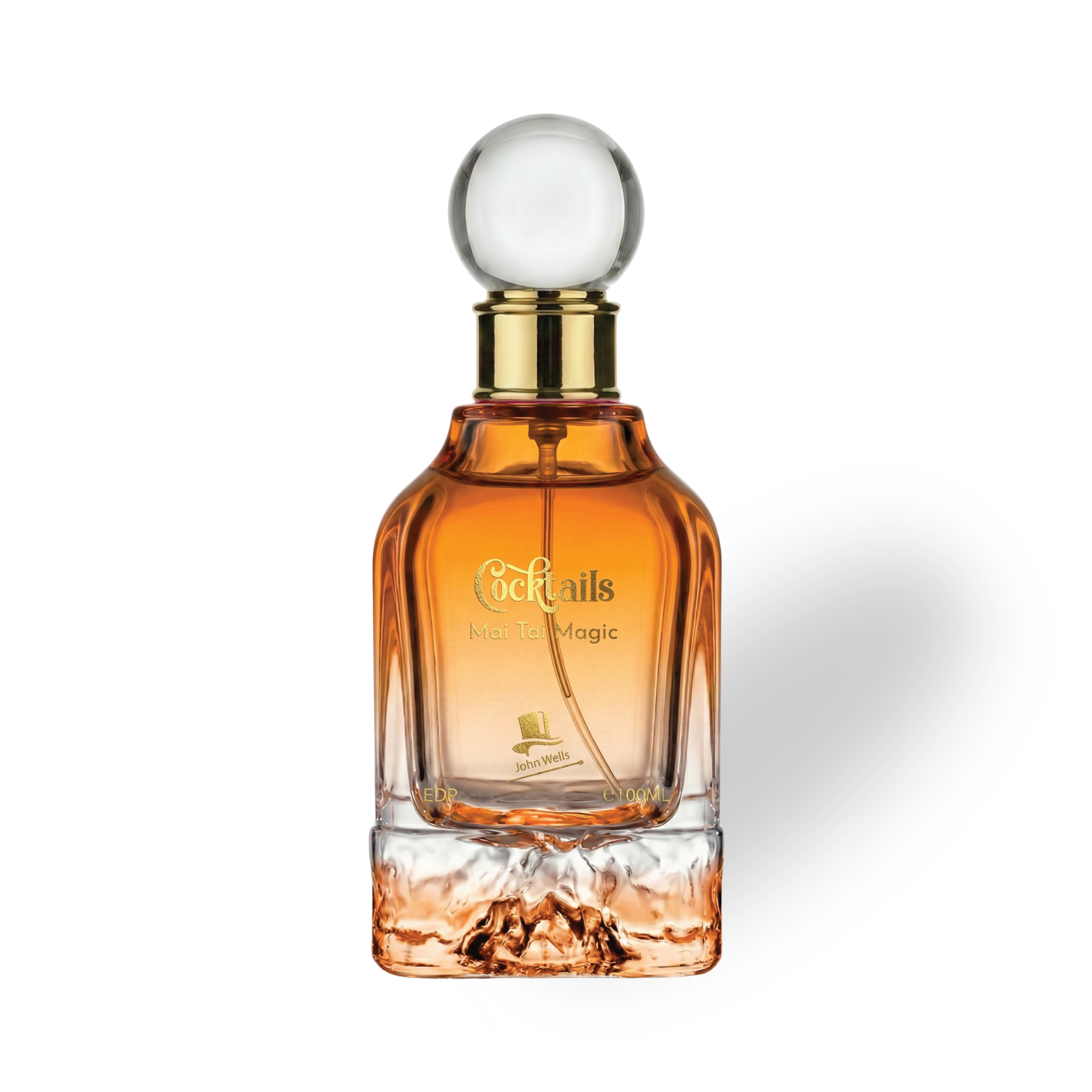 Mai_Tai_Magic_100_ML_EDP_by_John_Wells Perfume bottle with gold cap and clear base on a white background